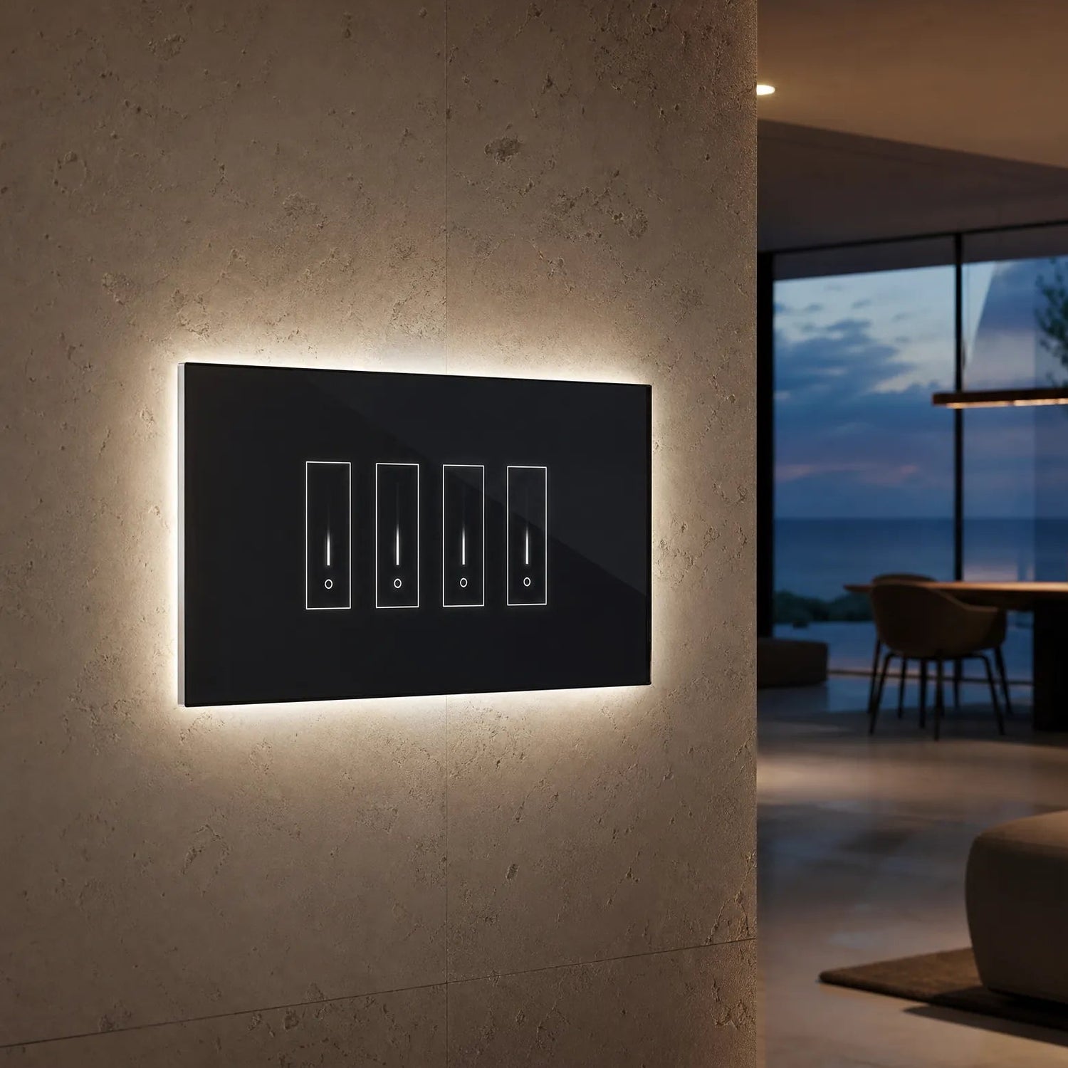 Black 4 gang smart glass touch light switch with LED backlight by iotty
